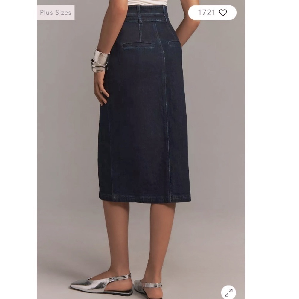 Anthropologie Pilcro The Arden Double-Waist Denim Midi Skirt Dark Wash Size 4 - Picture 7 of 10